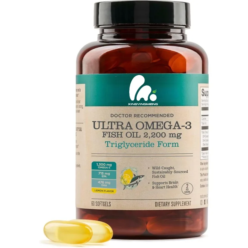

Omega 3 Fish Oil 2200mg - Triglyceride Form - Lemon Flavor 60 Capsules [1 Month Supply]