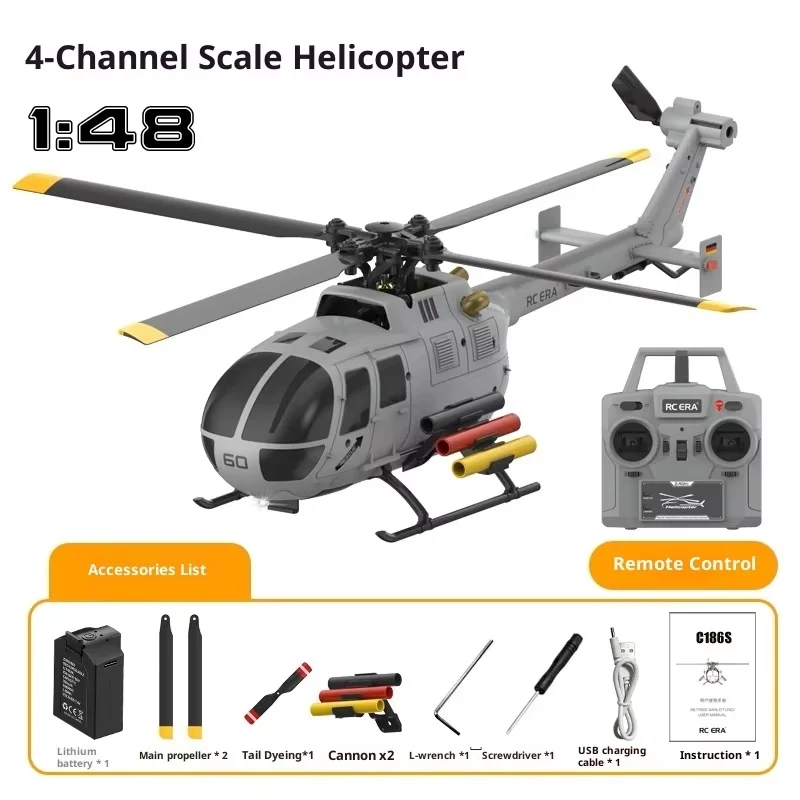 Remote Controlled RC ERA C186S Helicopter Six-Channel Simulation Brushless Model Helicopter BO-105 Optical Flow Positioning Toy
