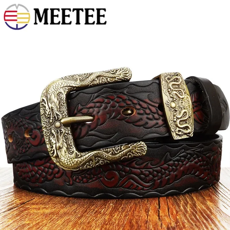 Meetee 40mm Vintage Dragon Solid Brass Belt Buckle Metal Pin Buckles Loop for 37-38mm Belts DIY Leathercraft Accessories YK169