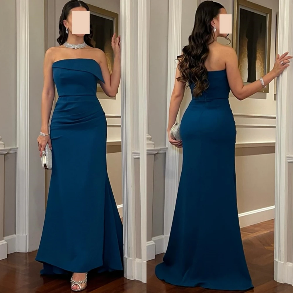 Customized Exquisite Jersey Sleeveless Evening Dress Delicate Strapless Prom Dresses Sweep Train Mermaid Special Occasion Gowns