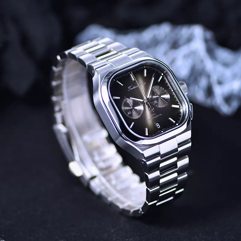 Tactical Frog Men Chronograph Watch Panda Square Quartz Wristwatch 10ATM Waterproof BGW-9 Luminous Sapphire Mirror VK64