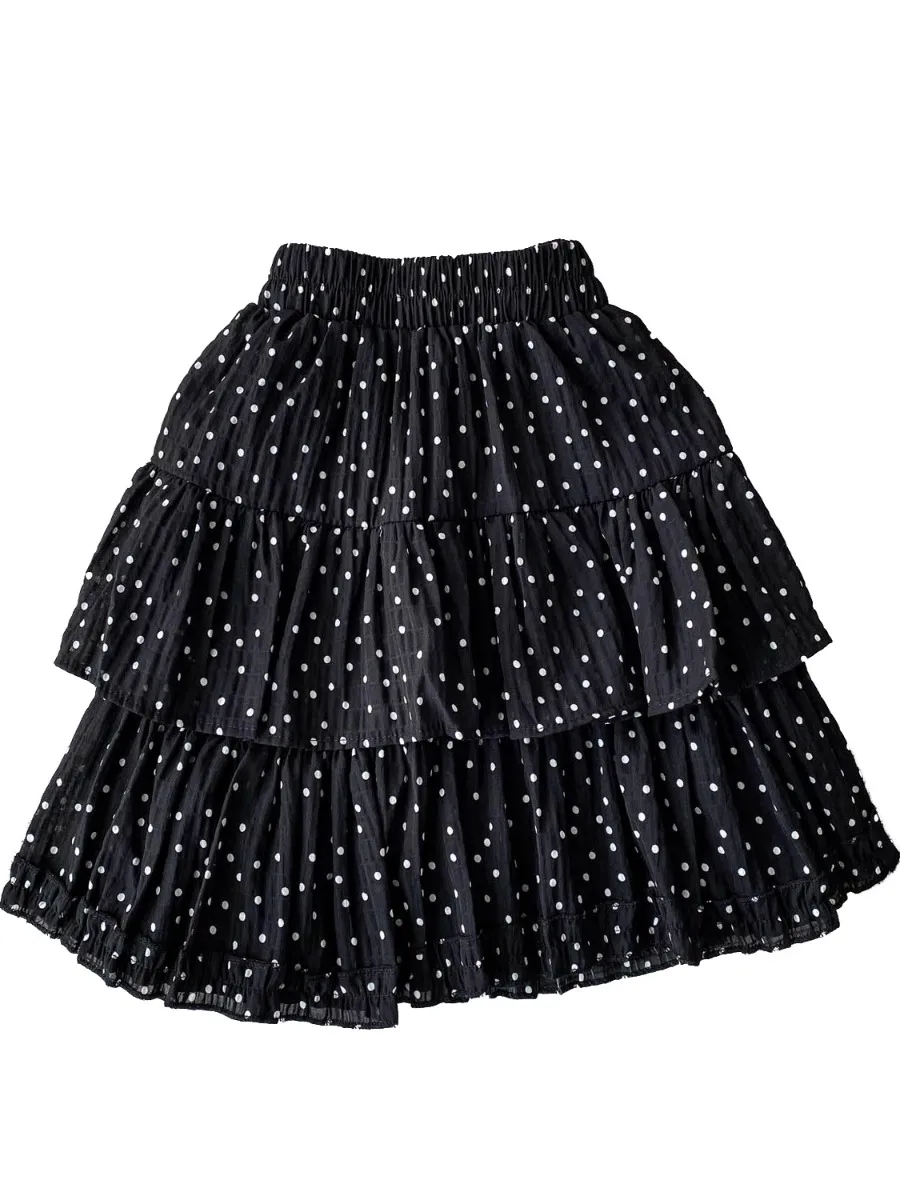Foamlina Sweet White Polka Dot Tiered Skirt Women 2025 New Petite Versatile High Waist Slimming Anti Glare Lined Mini Skirts