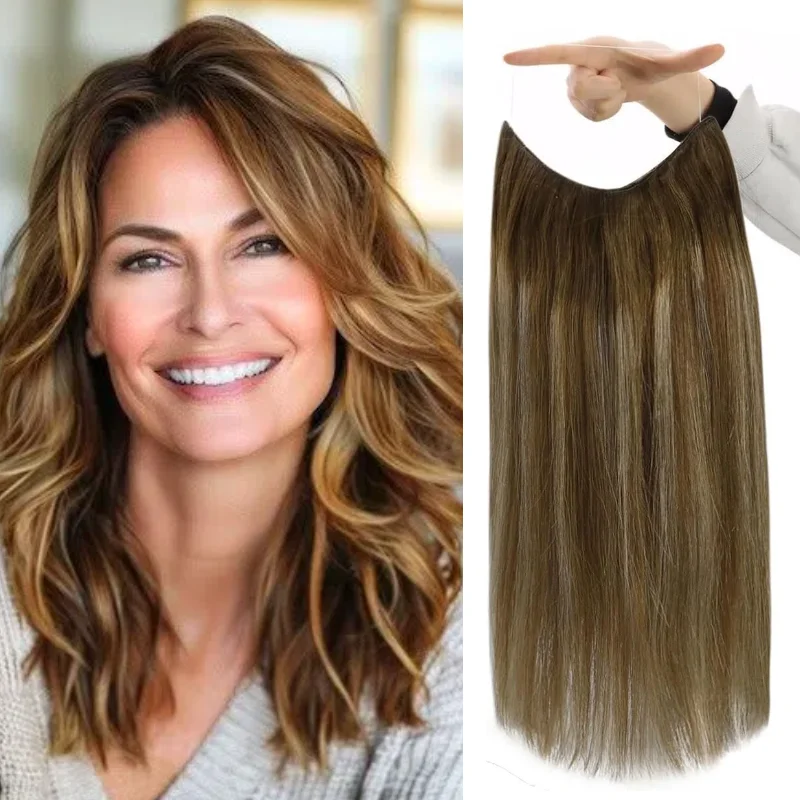 Human Hair Fish Line Hair Weft One Piece Clip In 16inch Hair Extensions Wholesale Dropship Color 1B #4 #613 P27-613