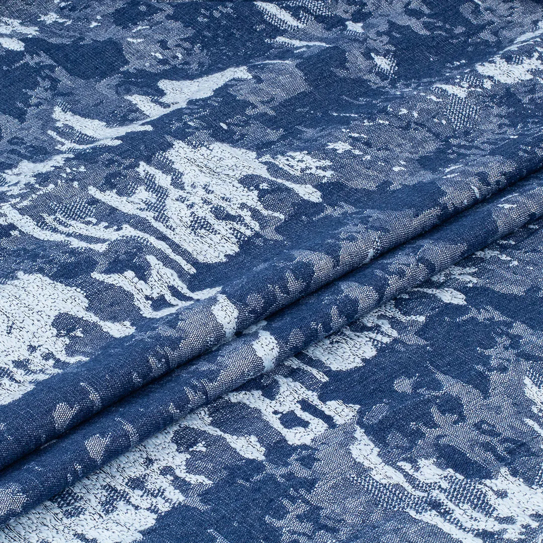Heavy Bleached Jacquard Denim Designer Fabric with Reconstructed Surface for Qipao Dress Projects and Distinctive Seasonal Looks
