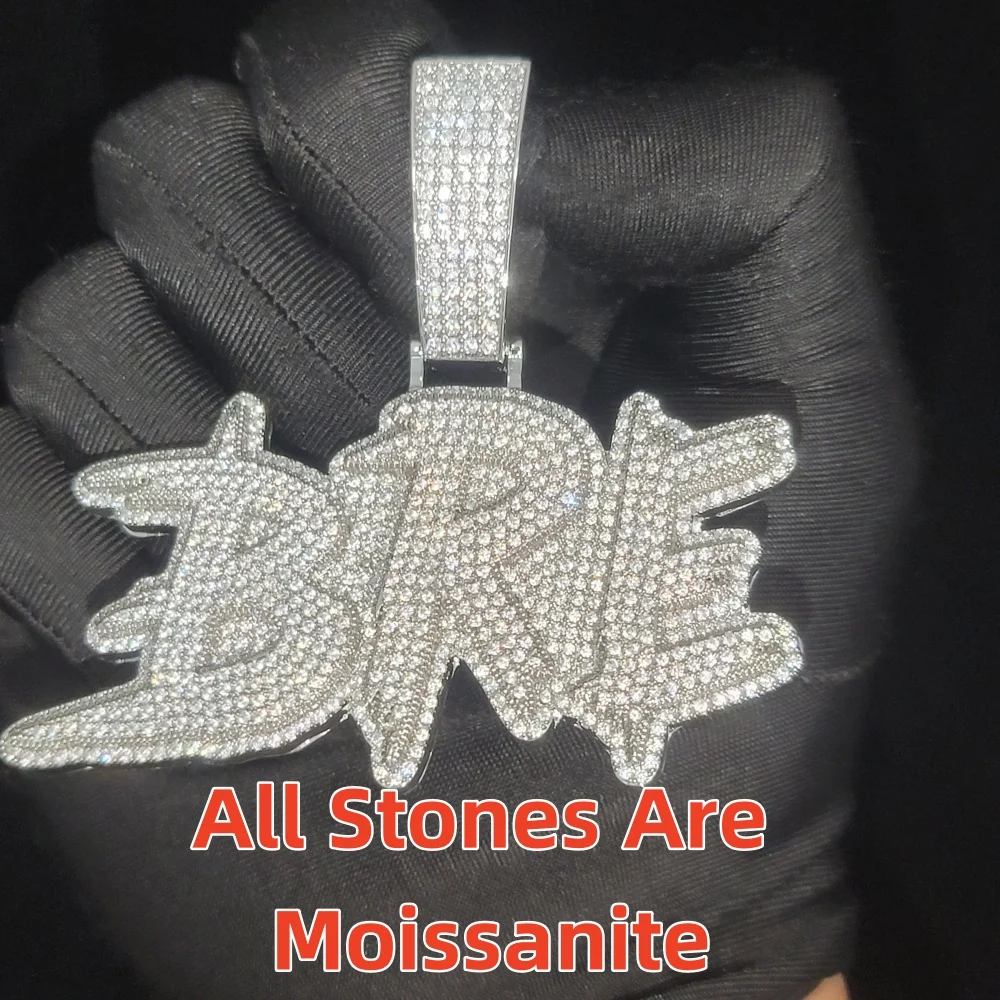 Customized Full Diamonds Cursive Name Pendant Personalized 925 Silver Moissanite Chain Ice Out Spikes Whole Nameplate Jewelry