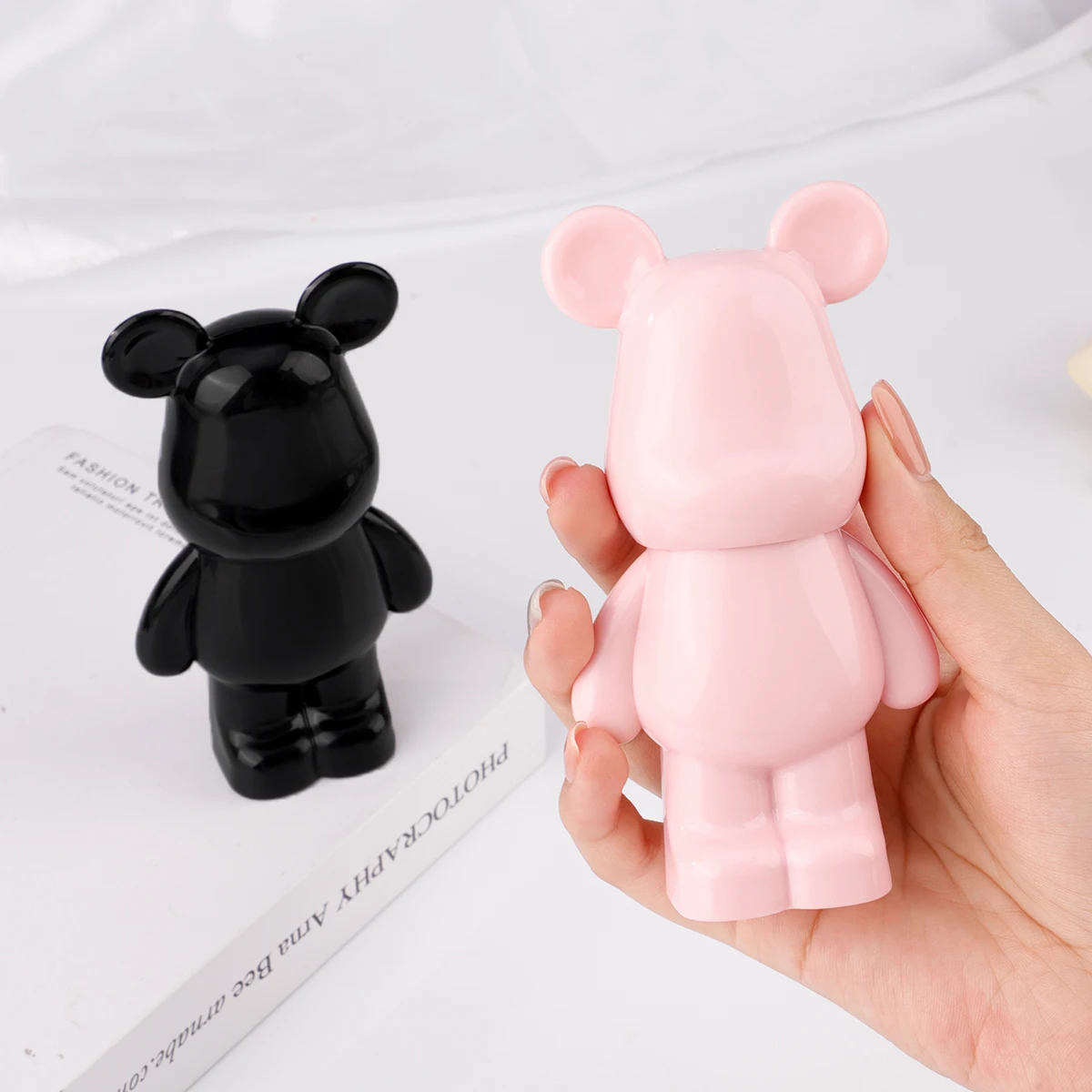 4PCS MINI MAKEUP BRUSH SET WITH BEAR STORAGE CASE - SOFT BRISTLES/PORTABLE/DUSTPROOF COSMETIC BRUSHES - RANCAI TRAVEL BRUSH KIT