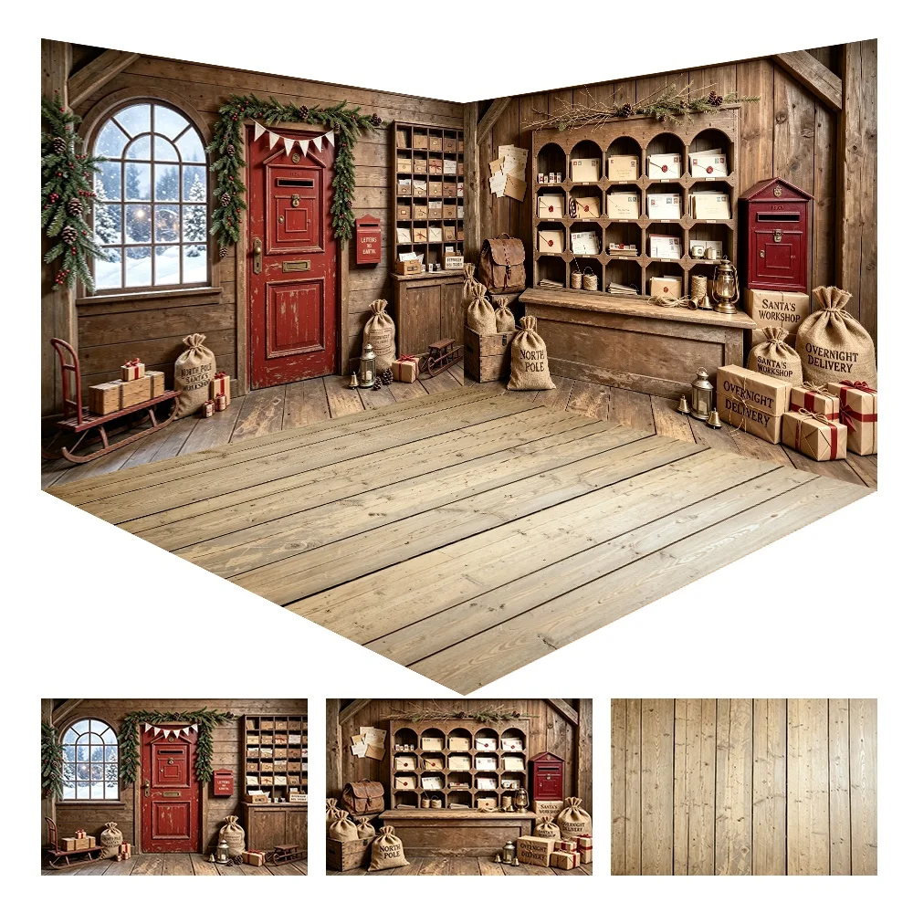 Christmas Vintage Post Office Scene Backdrop for Portrait Shooting Holiday Party Photo Booth Decor Studio Background
