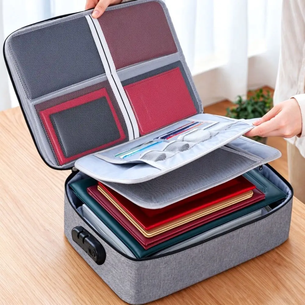 Multifunctional Fireproof Document Storage Bag With Password Lock Multi Layer Waterproof Passport Case Portable Large Capacity