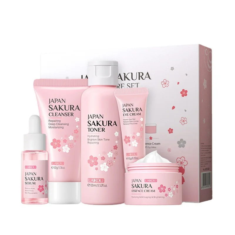 Sakura Skin Care Sets Face Cream Eye Cream Facial Cleanser Reduce Acne Blackhead Korean Cosmetics Face Care Eyes Care Skincare