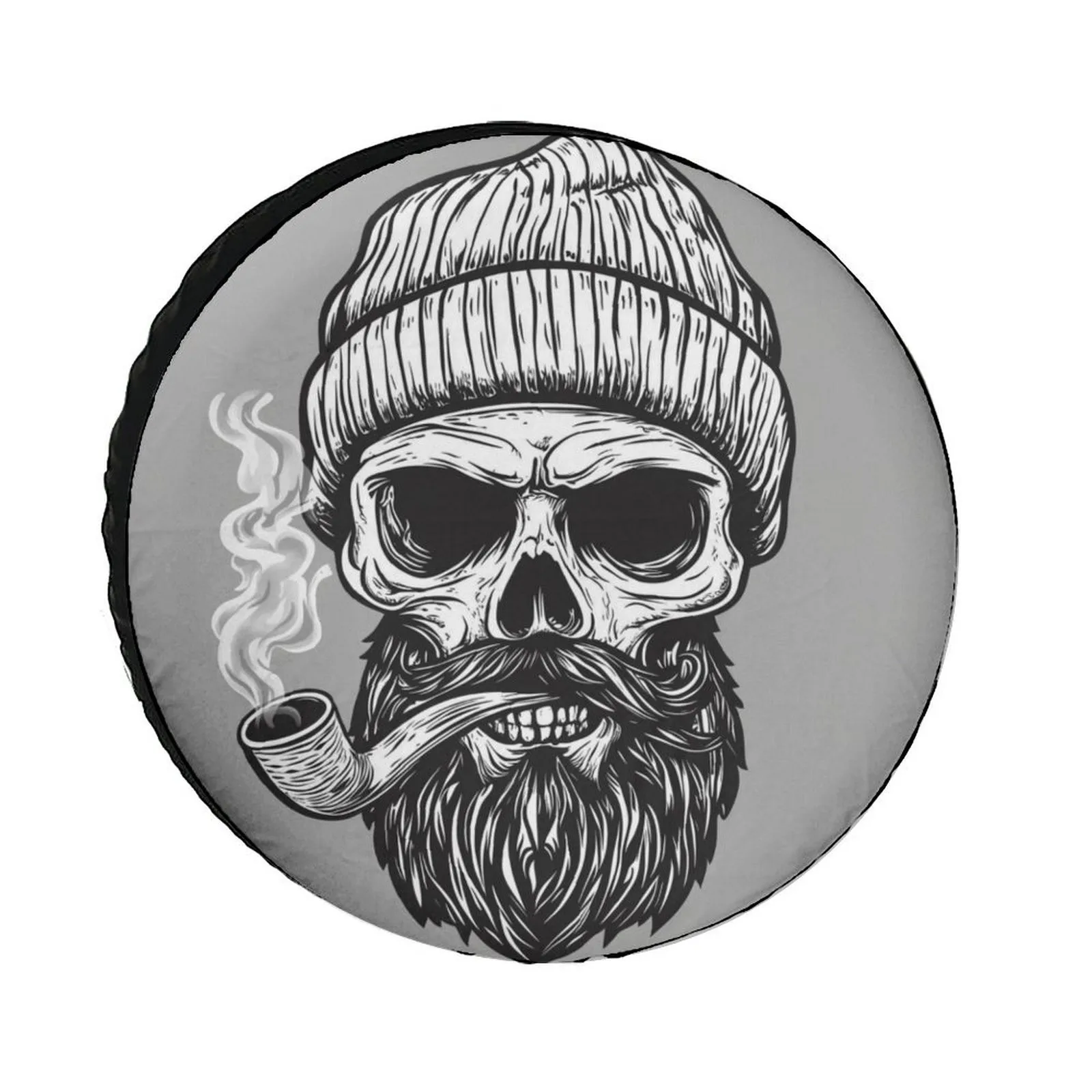 Skull Smoking Pipe Beanie Graphic Spare Tire Cover Waterproof Polyester For Jeep SUV