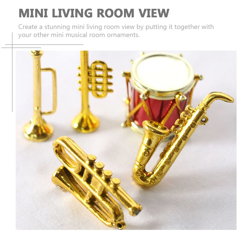 Mini Saxophone Musical Instruments Figurines Drum Kit Violin Toy House Ornament Model Decor