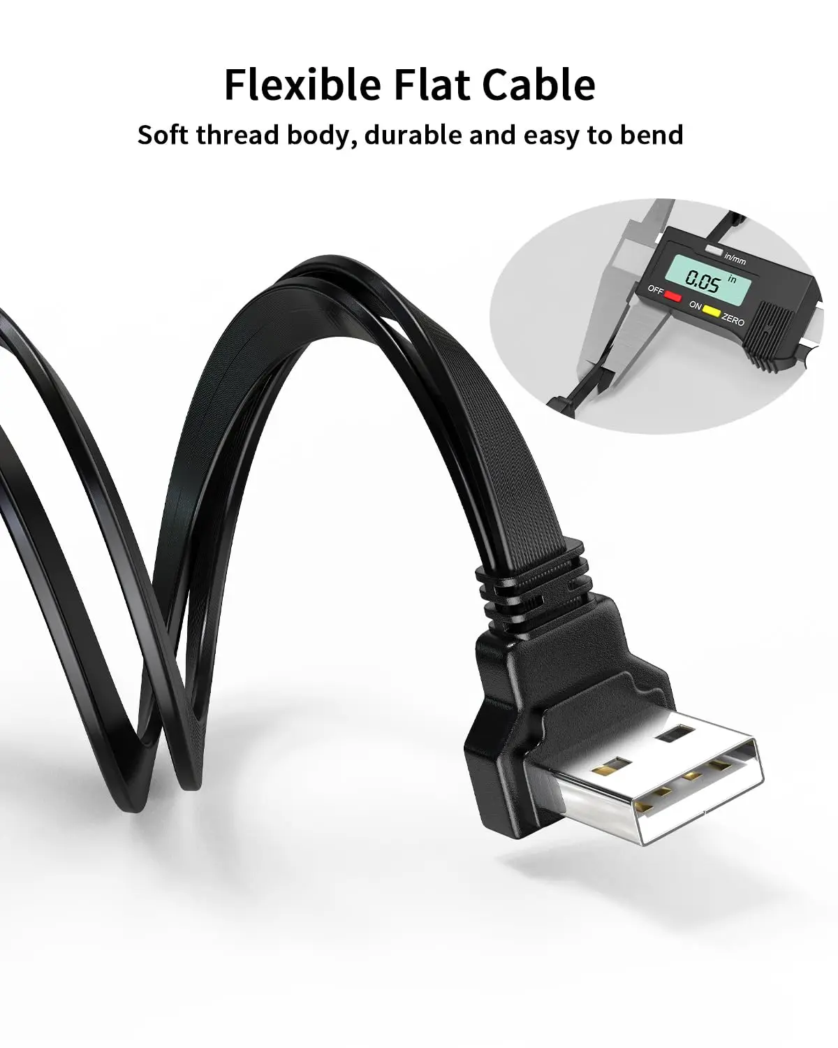 USB Elbow 1 to 2 Wire Splitter 65W Fast Charging Flat Data Cable 10/20cm 3U Phone Car Expander Carplay Computer Extension Wire