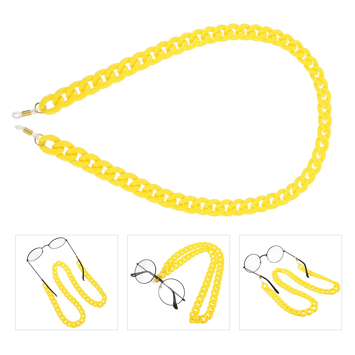 

1pc Eyeglasses Chain Sunglasses Cord for Women Men Hanging Yellow Acrylic Glasses Accessory Durable Bright Color Soft Adjustable