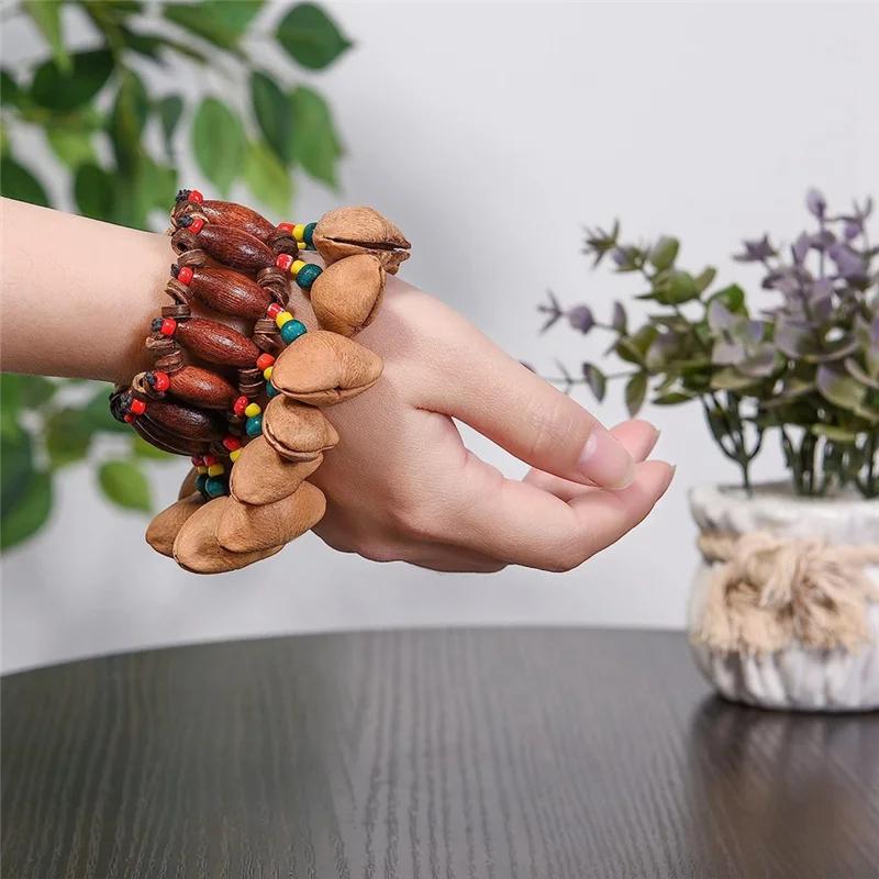 A47F-2 Pcs Seed Shell Dance Bracelets,Nut Band Wrist Bells For Dance, Yoga, Meditation, ASMR And Sound Therapy