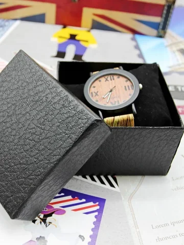 Fashion Lychee Pattern Imitation Leather Cardboard Watch Box Jewellry Accessories Black Storage Box Gift Wrap Packaging Boxes