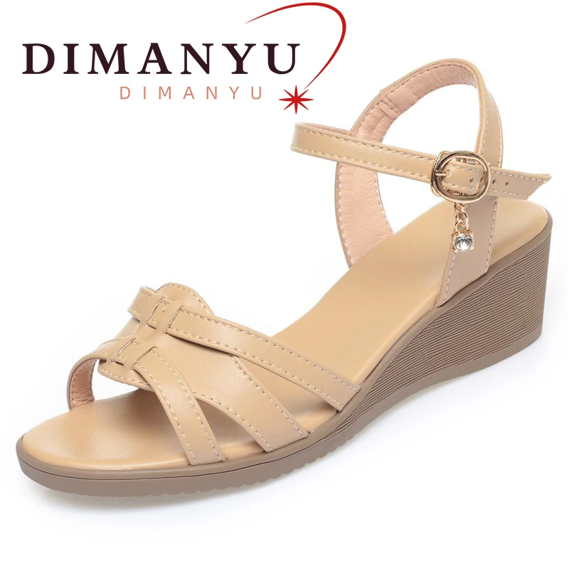 DIMANYU Women\'s Sandals Wedges Summer 2024 New Real Leather Women\'s Sandals Women\'s Large Size 41 42 Mom Shoes