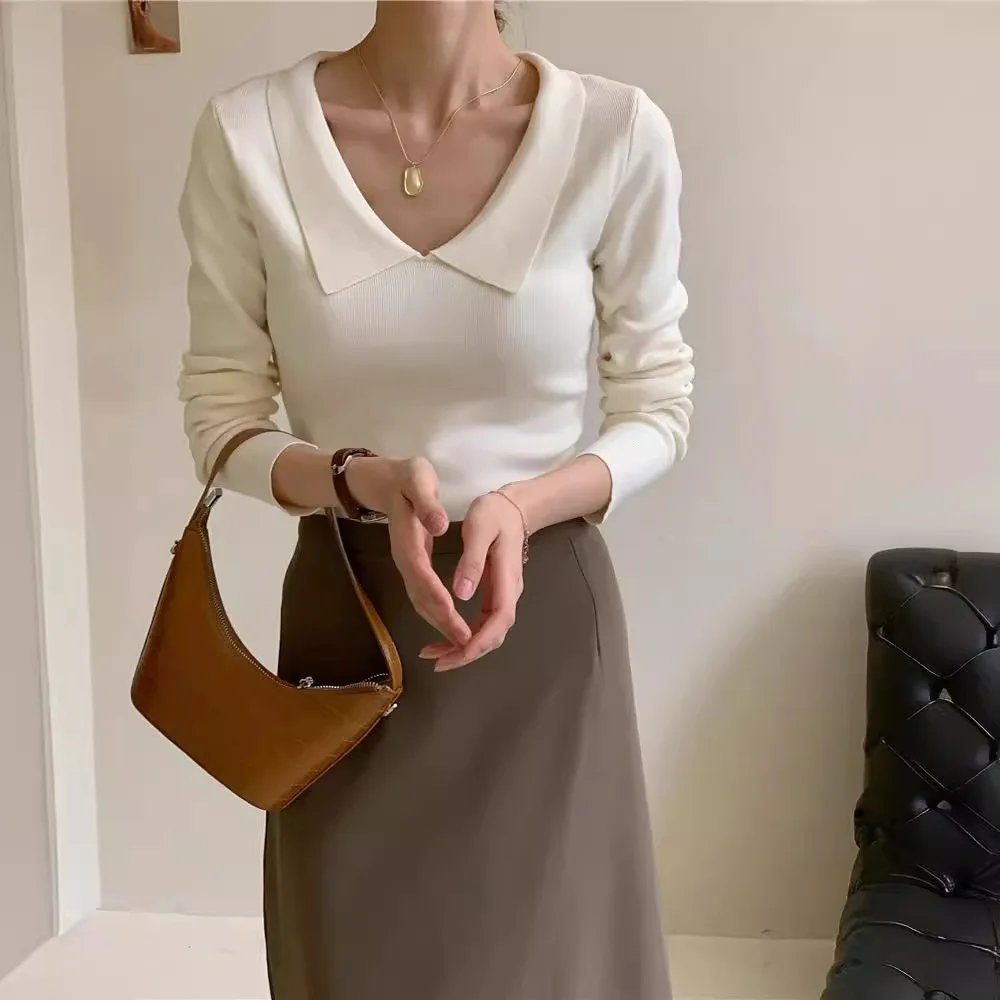 

6468 Exquisite Non-Deformable~French Style Autumn Winter New Turn-Down Doll Collar Knitted Sweater