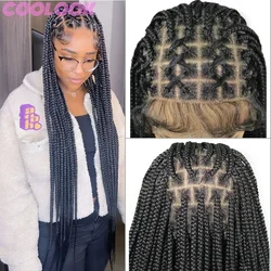 36‘’ Full Lace Box Braid Lace Front Wig Super Long Criss Cross Knotless Braids Wig Ombre Synthetic Braided Wigs for Black Women