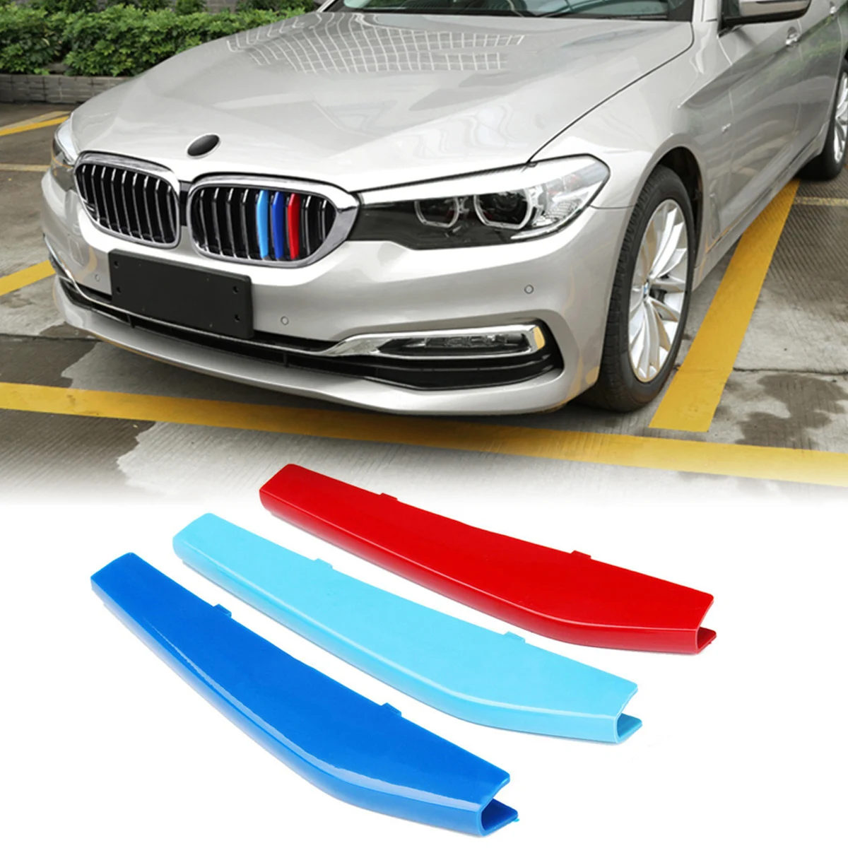 ///M Car Front Kidney Grille Trim Strips Grill Cover Sticker for BMW 5 Series G30 G31 G38 530i 540i 520d 530d 2017 2018 9 Beam