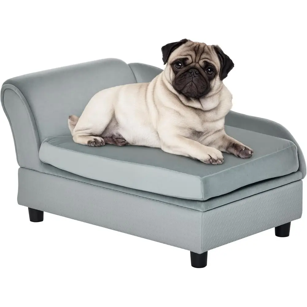 

Compact Luxury Dog Couch with Storage, Soft 2 Foam Bed for Small Breeds, Light Gray