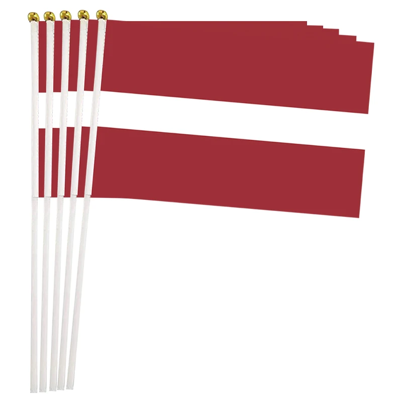 xvggdg   100pcs  Latvia Hand Waving Flag 14*21cm  Latvia Small National Flags with Plastic Flagpoles
