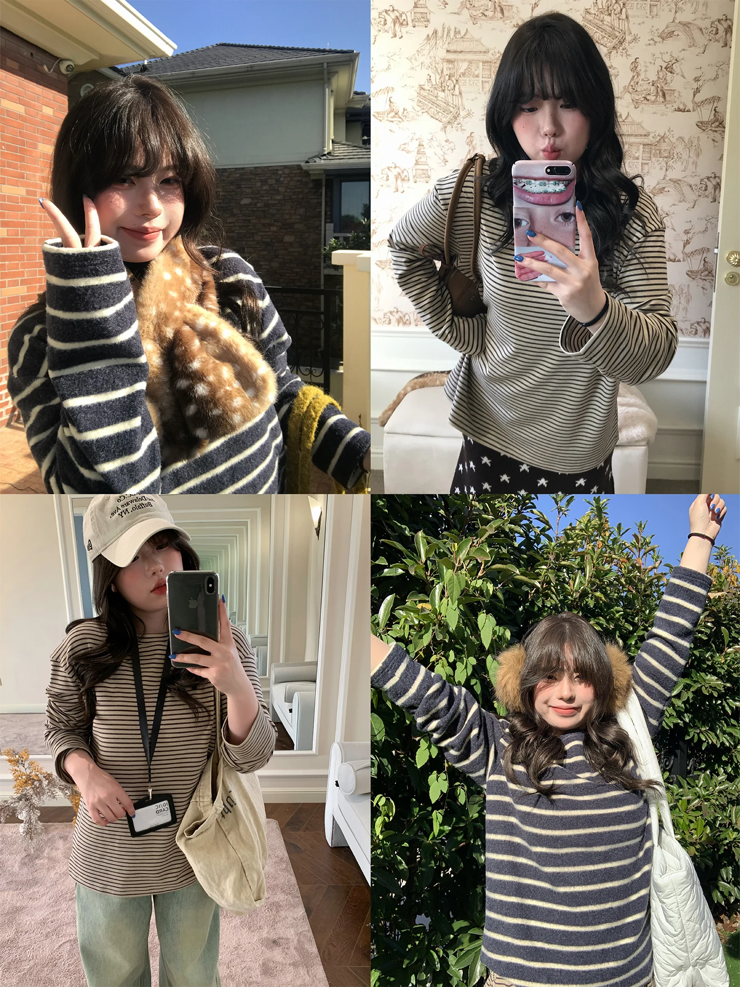 

Женская свободная футболка с длинным рукавом в корейском стиле, с круглым вырезом, с узором, повседневная, свободного кроя, топ