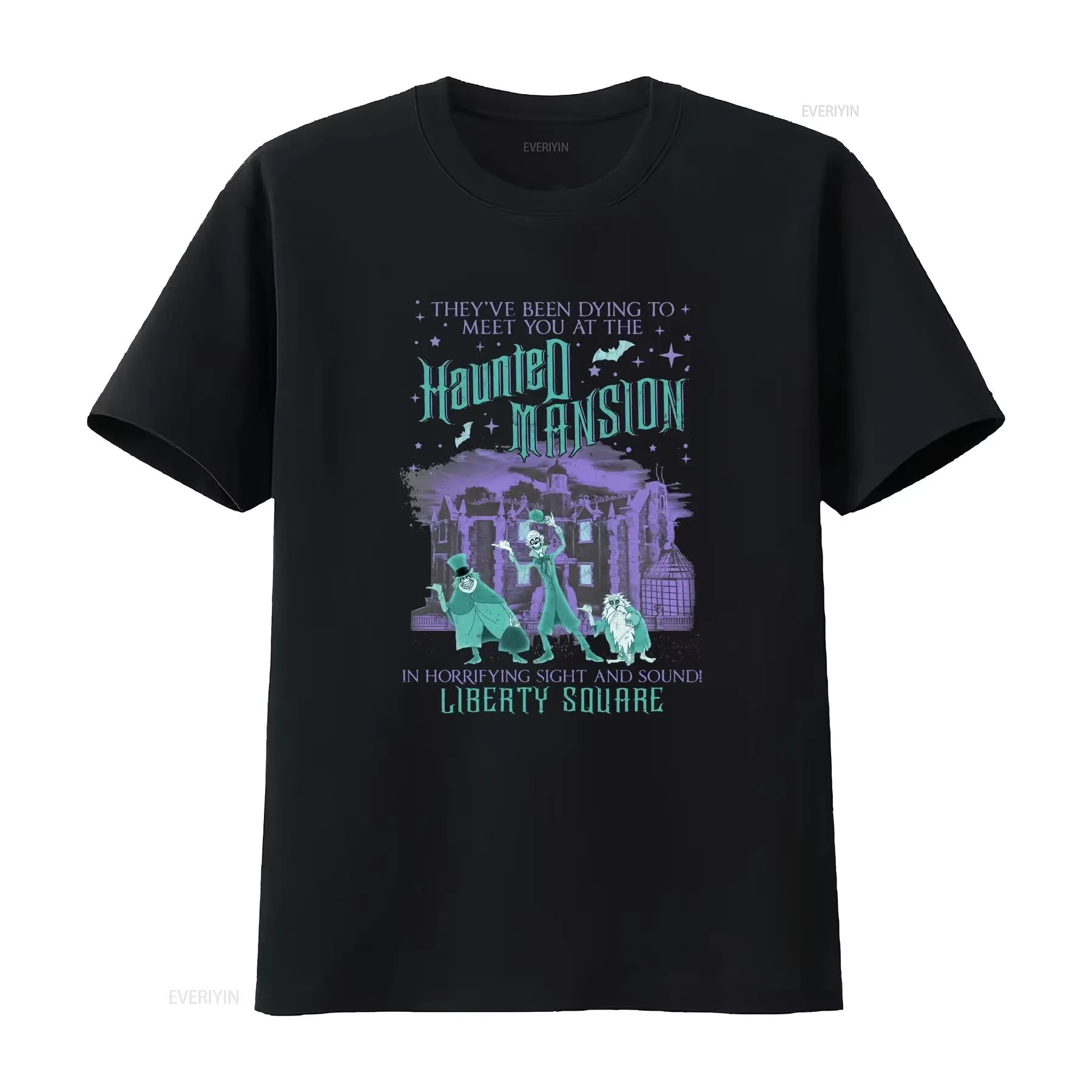 1 Stück Vintage Haunted Mansion Liberty Square Baumwoll-T-Shirt, Unisex, für Männer, Frauen und Kinder, Streetwear, lässiges Oberteil mit kurzen Ärmeln. – Detail 6