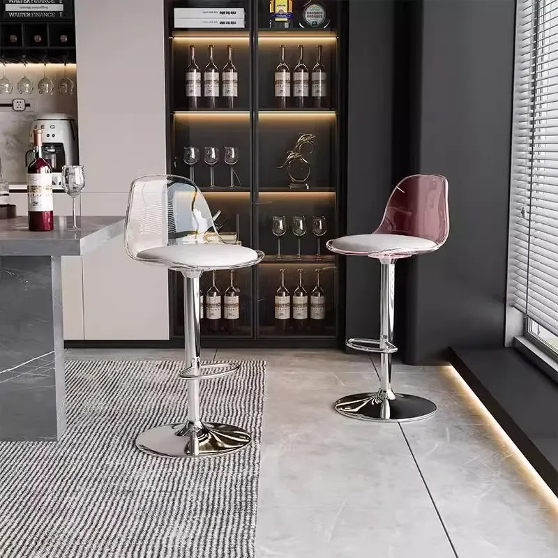 Adjustable Height Acrylic Bar Stool with Modern Iron Frame Transparent Seat Stylish Backrest for Hotel Commercial Catering