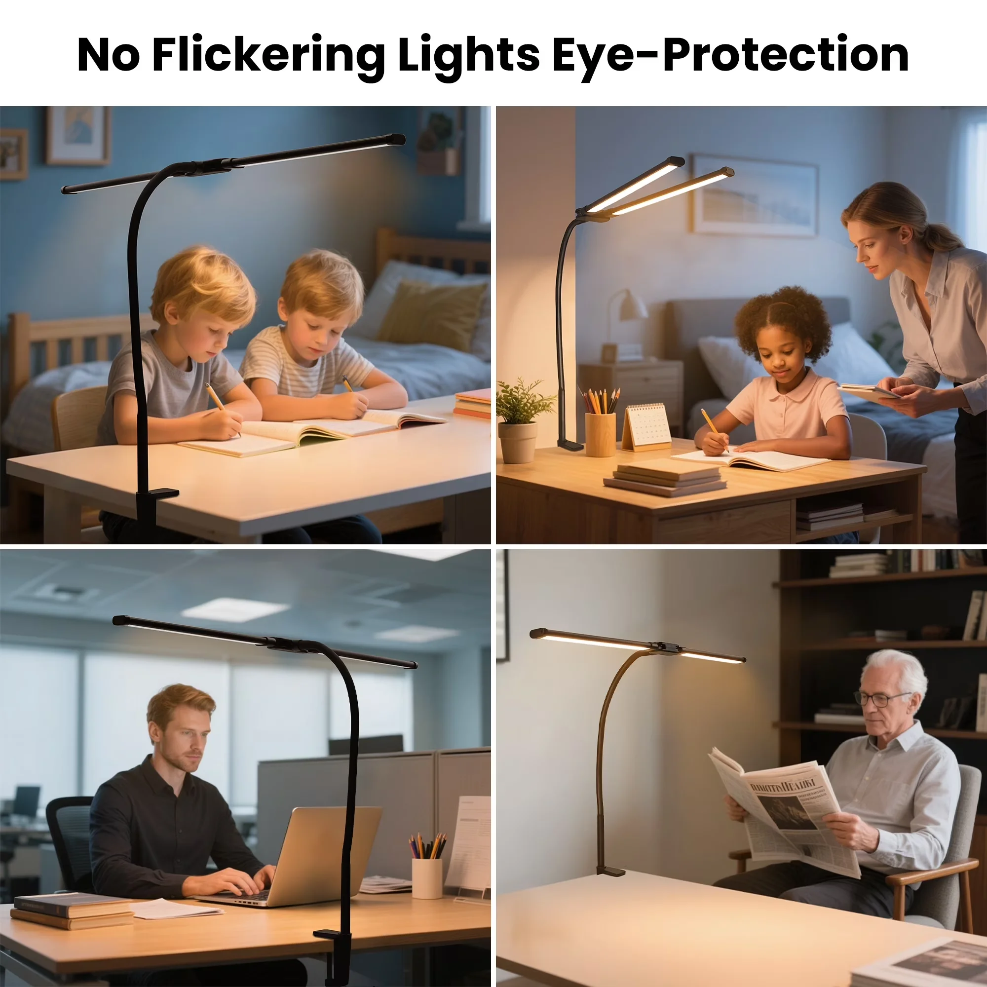 Double Head Clip-on LED Desk Lamp 3 Modes Brightness Adjustable USB Adapter Suitable for Reading Studying Piano Monitors Office image 6