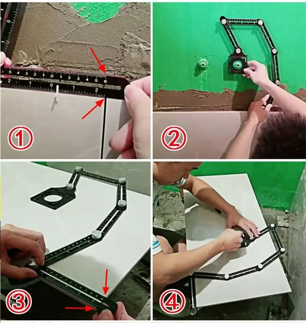 6 Fold Set Construction Angle Measuring Ruler Aluminum Alloy Perforated Mold Template Tool Locator Drill Guide Tile Hole - Image 5