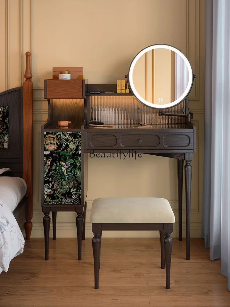 

Solid wood dresser French retro bedroom medieval high-end black walnut storage makeup table