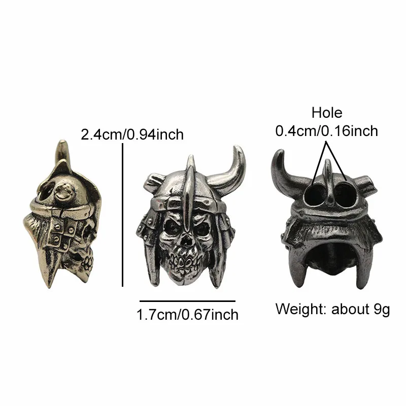 Skull Head Soldier Brass Knife Beads EDC DIY Paracord Woven Bracelets Lanyard Pendants Accessories Outdoor Tool Hangings Charms