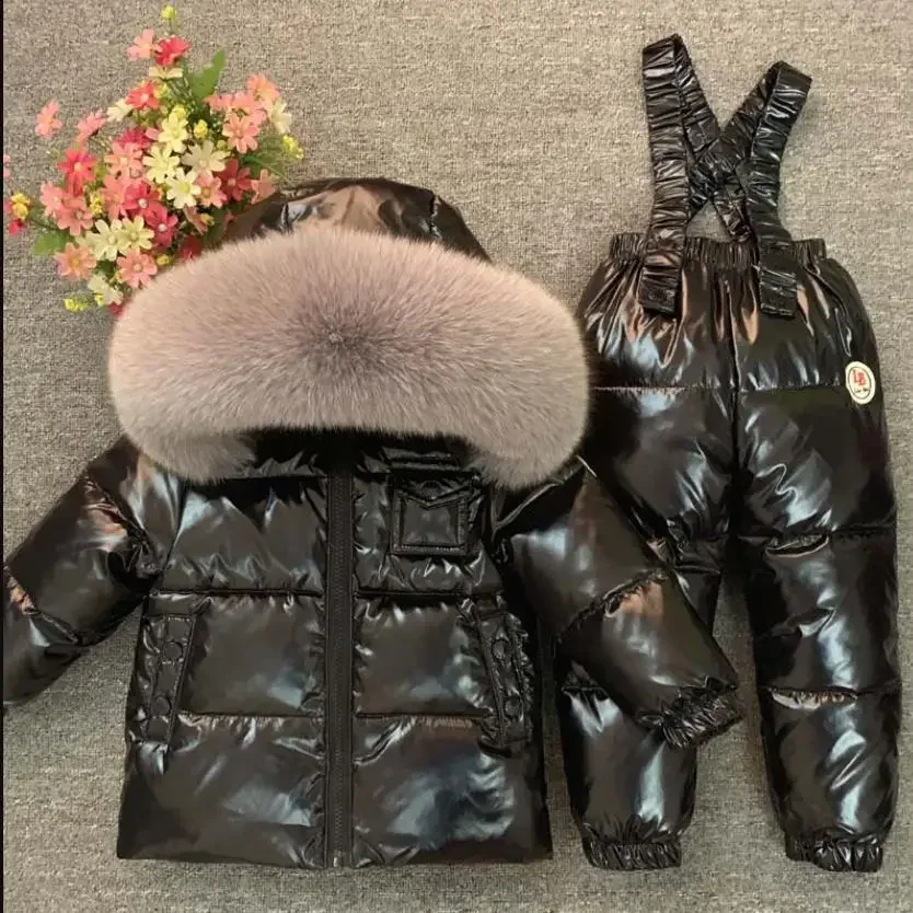 

-30 Russian Winter Down Suit Warm Children Winter Suits Boys Girl Duck Down Jackets overalls 2 Pcs Set Kids Snow Wear ws1875