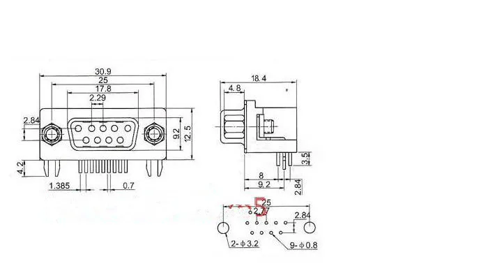 9/15/25/37 pins 2 Row 3 Row Lock Screw Right Angle Female Plug D-sub PCB Connector