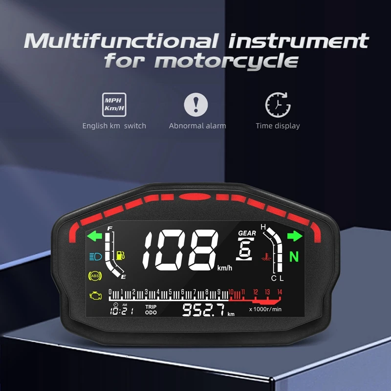 1Set Motorcycle Digital Dash Digital Panel LED LCD Speedometer Odometer 1,2,4 Cylinders Black