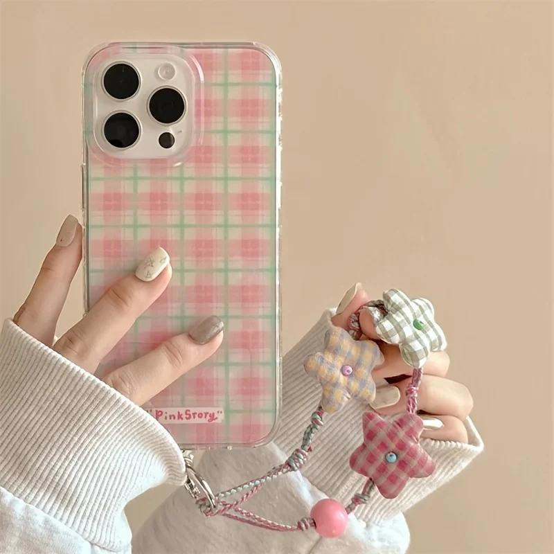 Ins Pink Plaid Phone Case for Samsung Galaxy S25 S24 S23 S22 S21 FE Ultra Plus 4G 5G Feather Texture Back Cover - náhled 3