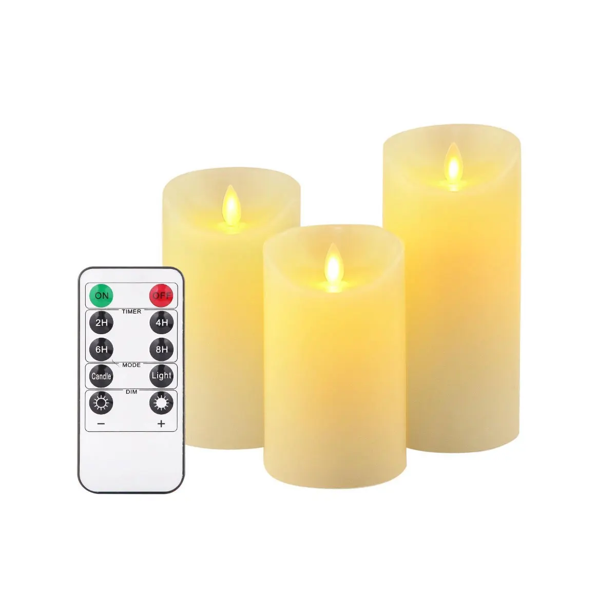 Pack of 3 Plastic Flameless Moving Wick Candles With Remote,Yellow Light Decorative Pillar Candles 4/5/6 inch For Wedding