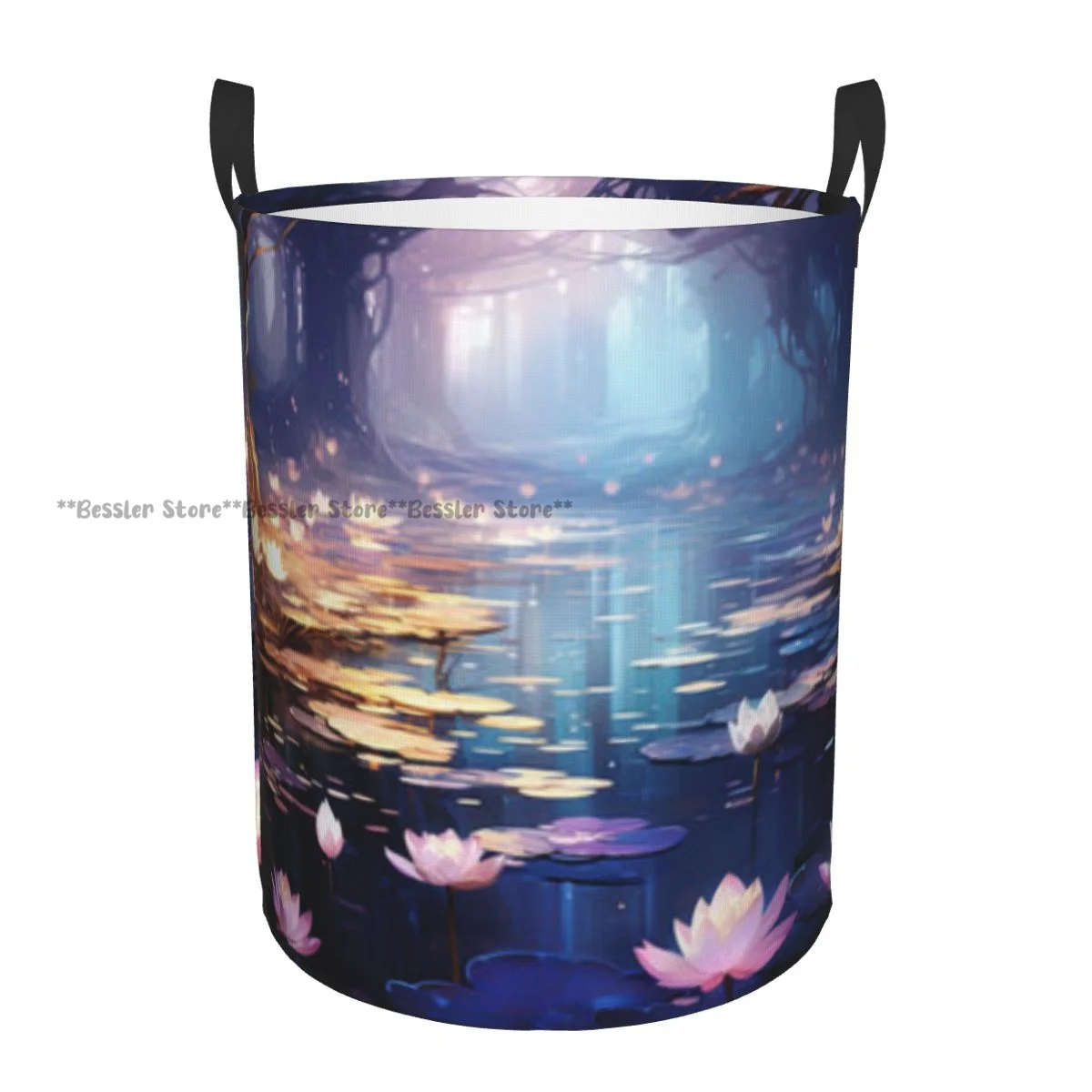 Folding Laundry Basket Water Lilies Romantic Forest Dirty Clothes Storage Bucket Wardrobe Clothing Organizer Hamper