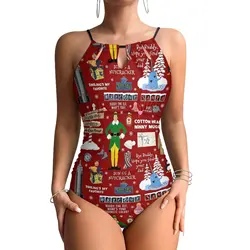 Świąteczny strój kąpielowy Sexy Buddy The Elf Collage damskie stroje kąpielowe jednoczęściowe body w stylu vintage wakacje kąpiel Push Up wysokie cięcie Monokini