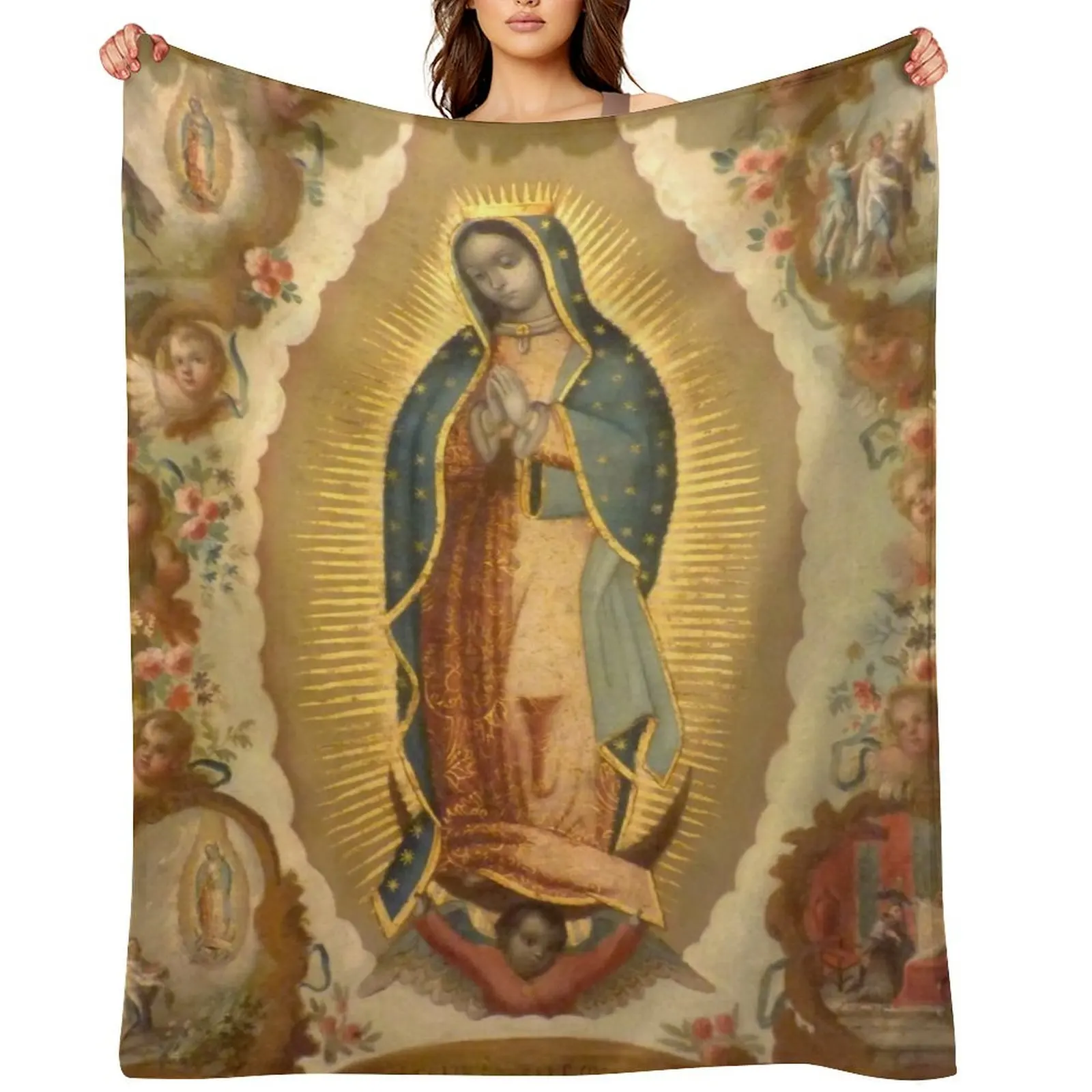 

Virgin of Guadalupe with the four apparitions by Juan de Sáenz Throw Blanket Hair Thermals For Travel Custom Blankets