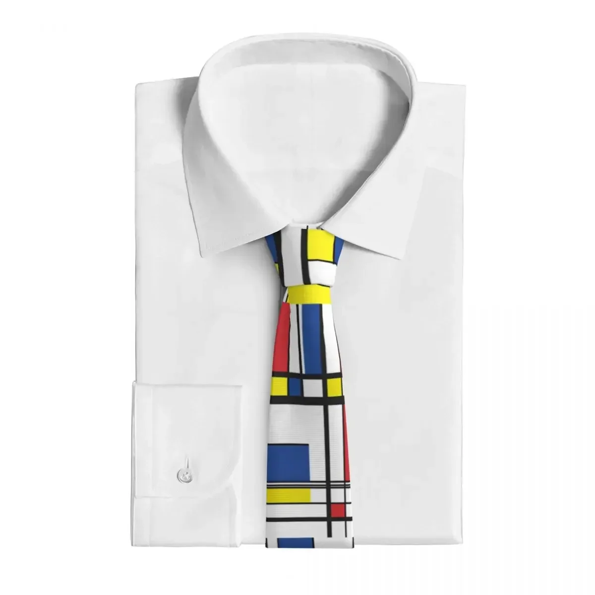 Mondrian Minimalista Impresso Pescoço Gravatas para Homens, Gravata de Ponto Geométrico, Acessórios de Negócios, Colarinho de Blusa