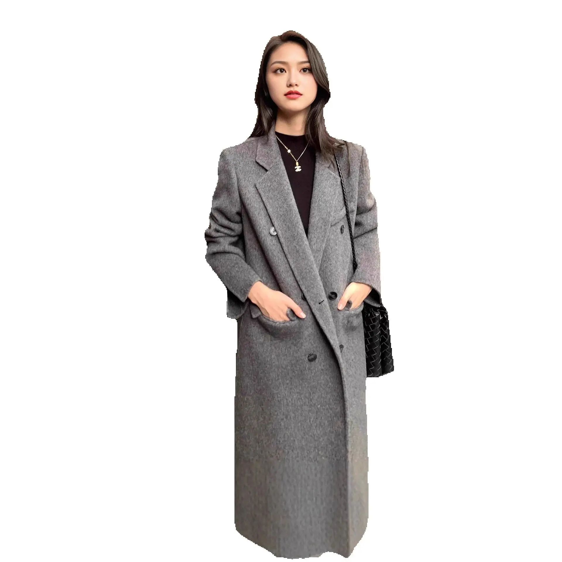 

2025 Premium Reversible Wool Coat Front Shoulder Long Suit Belt Reversible Cashmere Coat Jacket