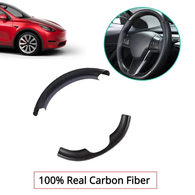 For Tesla Model 3 Y Steering Wheel Cover Real Dry Carbon Fiber 3K 240G Handmade Steering Wheel Shell Snap-in Covers Accessories