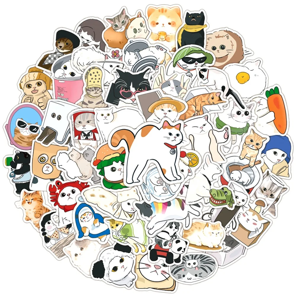 10/50Pcs Cute cat Cartoon Stickers Scrapbooking Notebook Water Bottle Laptop Luggage Skateboard Car Graffiti Toys Kids Sticker