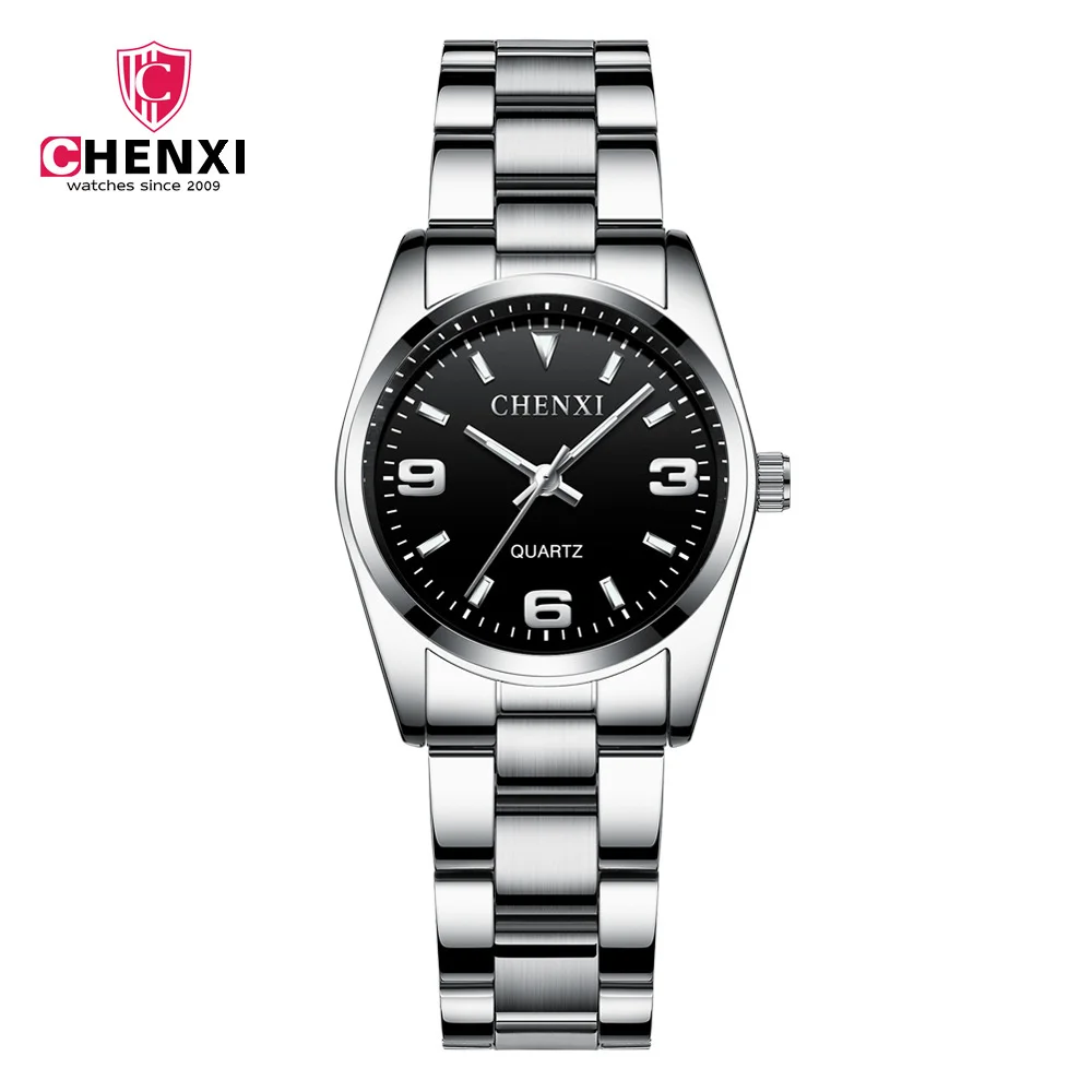 CHENXI 003A Couple Watch Fashion Business Luminous Waterproof Pointer Silvery Steel Wrist Watches for Men and Women Clock Gift