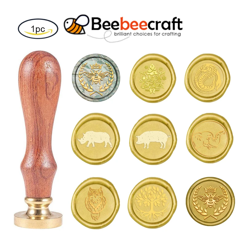 

1PC Bee Wax Seal Stamp Crown Vintage Sealing Wax Stamps 25mm Round Removable Brass Head Sealing Stamp with Wooden Handle