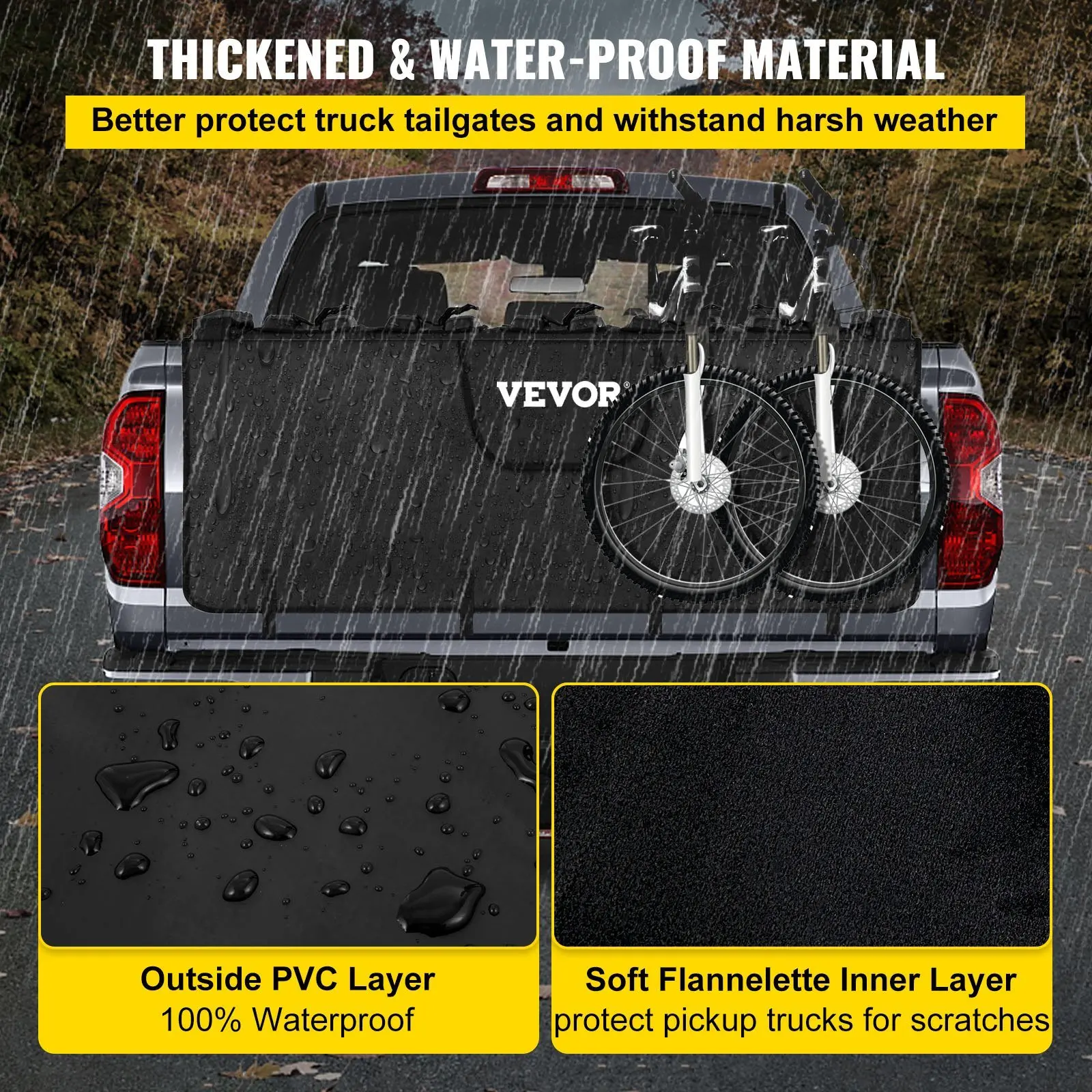 VEVOR Tailgate Pad for Bikes, Tailgate Protection Cover Carries UP to 5 Mountain Bikes, 54" Bike Pickup Pad for Pickup Truck