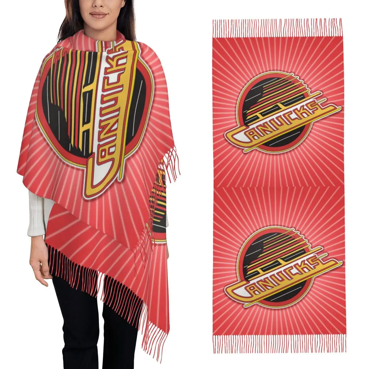 

Vancouver Hockey Canucks Scarf Tassel Scarves for Women Soft Warm Shawls and Wraps Long Fall Winter Shawl Wrap
