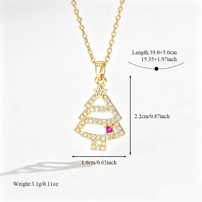 GANEMLY Christmas Sparkling Zirconia Snowflakes Pendant Necklace For Women Stainless Steel PVD Plated Collar Popular Jewelry