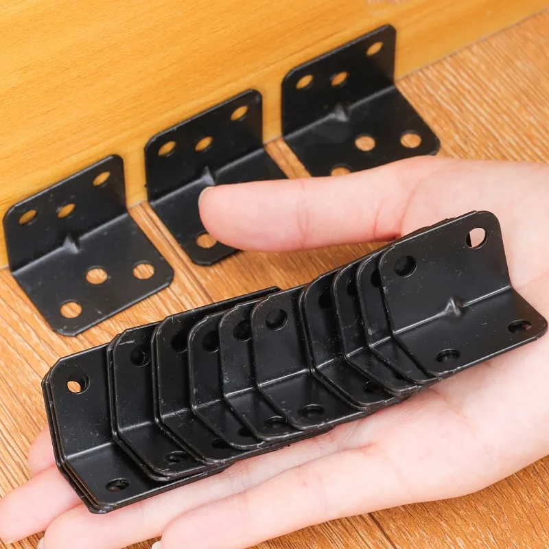 60/10PCS 90° Corner Bracket Stainless Steel Black L-Shaped Table Chair Cabinet Wardrobe Firm Reinforcement Hardware Accessories